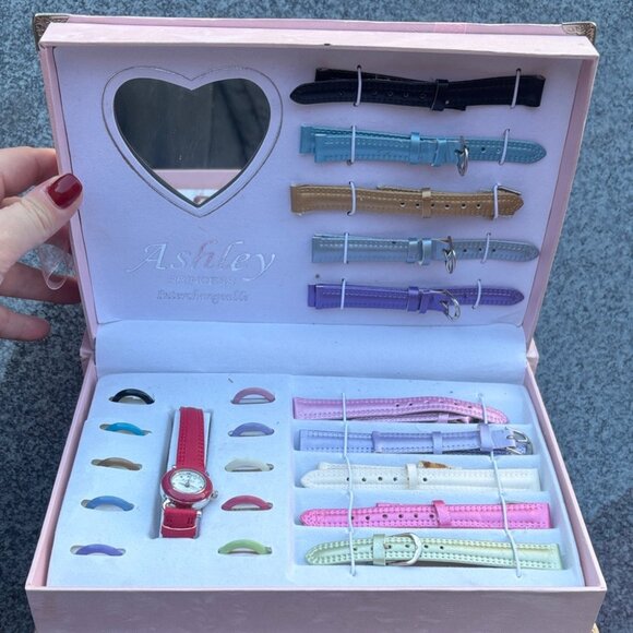 Vintage Ashley Princess Interchangeable Wrist Watch Bands & Faces In Box - Picture 1 of 8